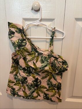 Janie and Jack Pink Tropical Leaf Ruffle Tank Top